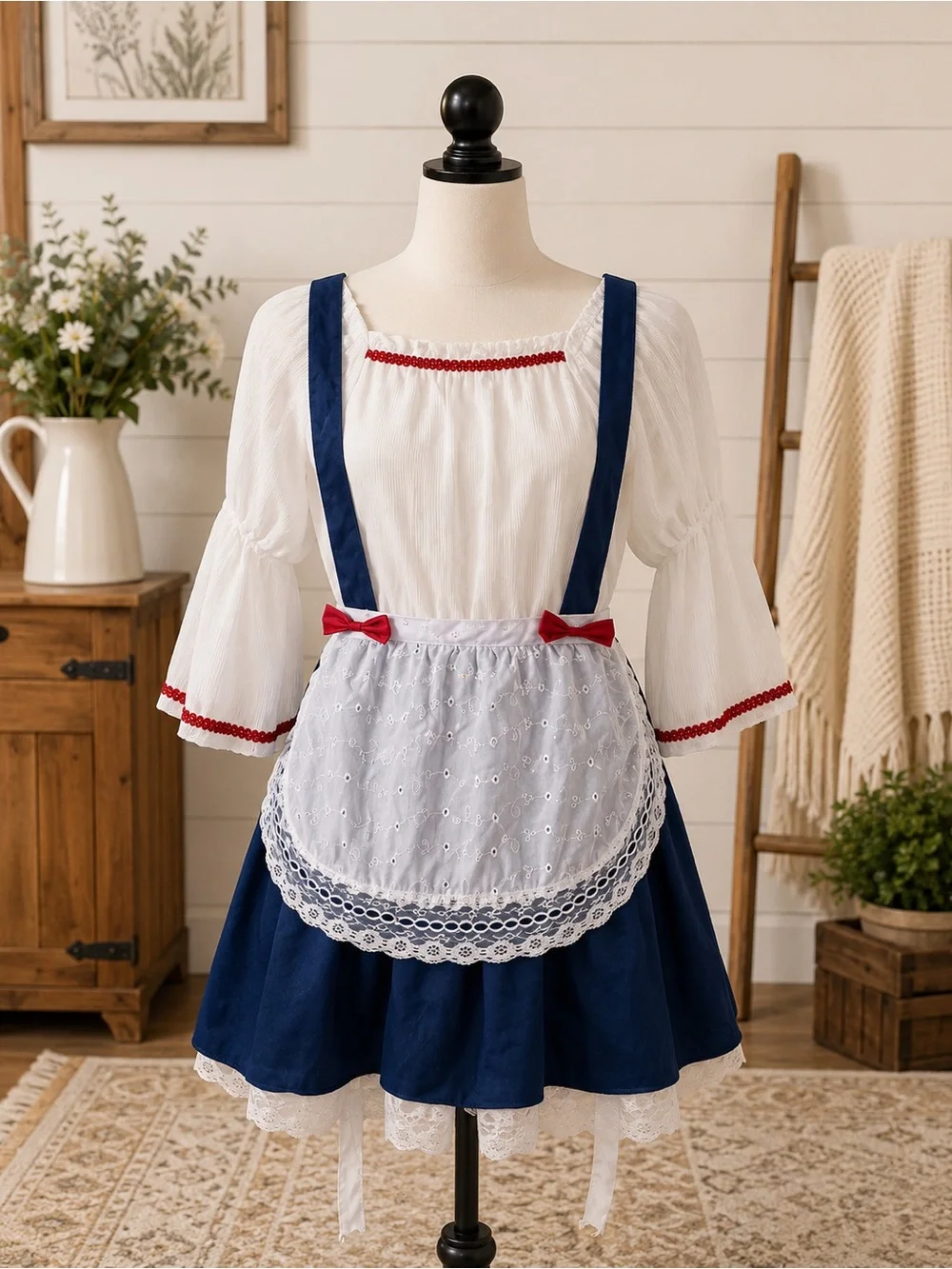 Girls Rag Doll Costume w/ Wig Hat & Tights Size L 10/11 Halloween